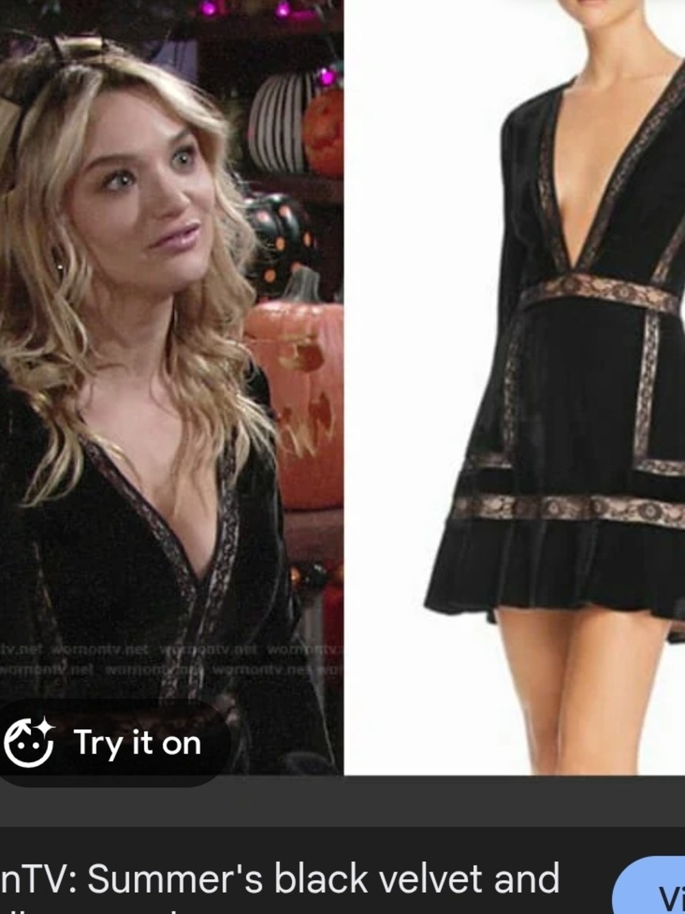 SAYLOR Black Velvet Lace-Trim V-Neck Dress